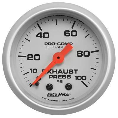 AutoMeter - AutoMeter 4326 Ultra-Lite Mechanical Exhaust Pressure Gauge 0-100PSI 2-1/16"
