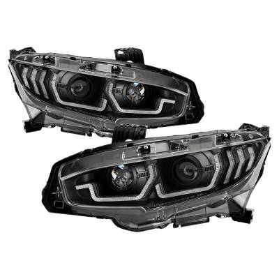 Spyder Auto - Spyder Auto 5087867 Projector Headlights DRL U-Shape Black for 16-20 Honda Civic