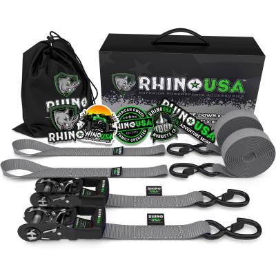 Rhino USA - Rhino USA HDKIT-2PK-GRY 1.6"x8' Heavy Duty Ratchet Tie-Downs 2pc Gray