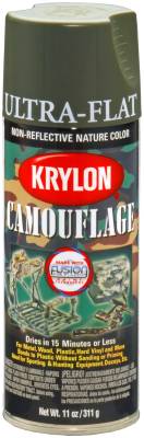 Krylon - Krylon 4293 Camouflage Paint w/Fusion for Plastic Technology Ultra Flat Olive