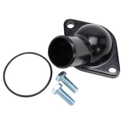 Edelbrock - Edelbrock 48093 15-DEG Aluminum Waterneck for Chevy 4.3L V6 & V8 Black Finish