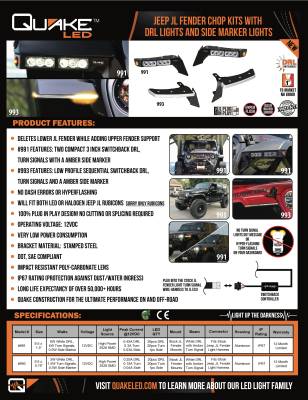 Quake LED - Quake LED QTE993 Slim DRL Sequential Chop Kit & Marker for Jeep Wrangler JL