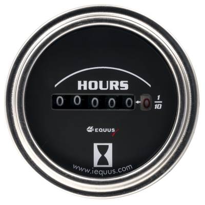 Equus - Equus E7210 Hourmeter 2" 10K Hours Elec 8V-60V Black Dial Chrome Bezel 7000