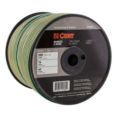 CURT - CURT 57032 Automotive Primary Wire 4-Bond White Brown Yellow Green 250' Spool