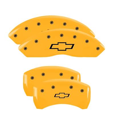 MGP Caliper Covers - MGP Caliper Covers 14255SBOWYL Front/Rear 4pc Yellow w/Black Bowtie