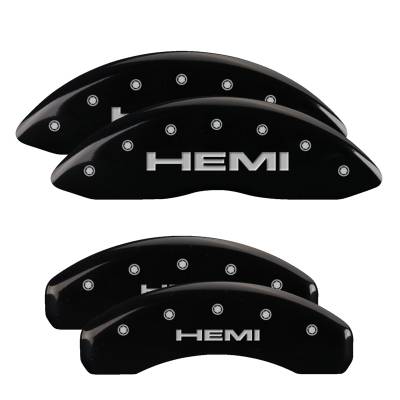 MGP Caliper Covers - MGP Caliper Covers 55005SHEMBK Front/Rear 4pc Black w/Silver Hemi