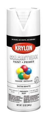 Krylon - Krylon 5577 COLORmaxx Paint + Primer 12oz SATIN WHITE