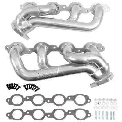 BBK Performance Parts - BBK 40480 Polished Silver Ceramic 1.75" Shorty Headers 19-24 GM Trucks 5.3/6.2L