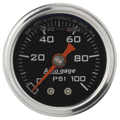 AutoMeter - AutoMeter 2174 Autogage Fuel Pressure Gauge Liquid Filled Black 0-100PSI 1.5"