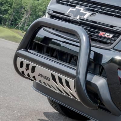 ARIES - ARIES B35-4002 ARIES Bull Bar 3" w/Stainless Skid Plate Black