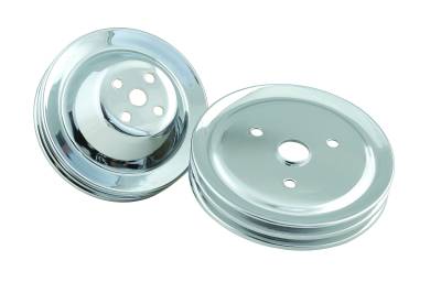 Mr Gasket - Mr Gasket 4961 Chrome Plated Two Groove Up & Low Pulley Set 55-68 Chevy/GMC