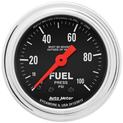 AutoMeter - AutoMeter 2412 Traditional Chrome Fuel Pressure Gauge 2-1/16" Full Sweep 100PSI
