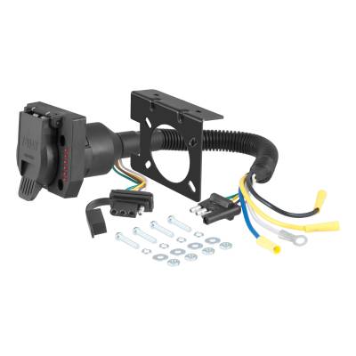 CURT - CURT 57674 Dual-Output Elect Adapter w/Tester Adds 7-Way RV Blade To 4-Way Flat