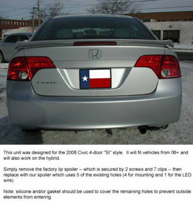 Dallas Automotive Restyling - DAR ABS-717 Honda Civic Flush Mount Rear Spoiler Unpainted Lighted