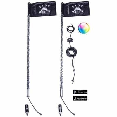 5150 Whips - 5150 Whips 36" 187 Bluetooth Control LED Safety Whip w/Magnet Mount & Flag-Pair