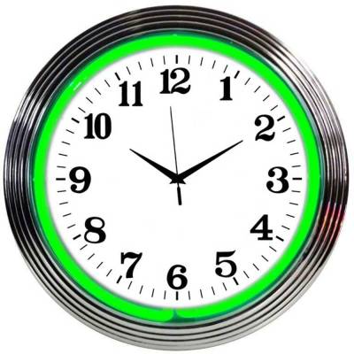 Neonetics - Neonetics 8CHRCG Alphanumeric Chrome Rim Green Neon Clock