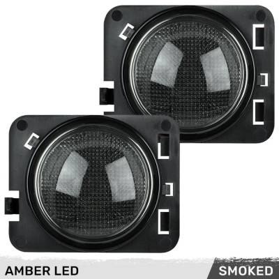 Recon - Recon 264135BK LED Front Side Fender Lenses Smoked/Amber for 07-18 Wrangler JK