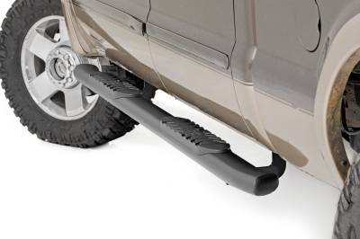 Rough Country Suspension Systems - Rough Country 4.5" Oval Tube Nerf Steps Black 99-16 Super Duty Crew 21013