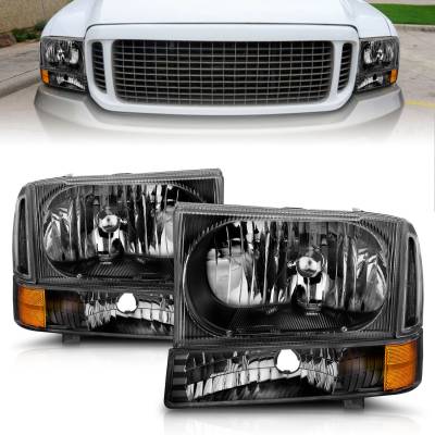 Anzo USA - Anzo USA Black Crystal Headlight Set w/Corners Super Duty/Excursion 111080