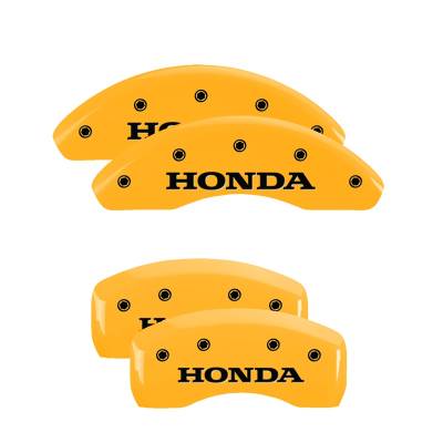 MGP Caliper Covers - MGP Caliper Covers 20218SHONYL 4Pc Engraved FR/RR Honda Yellow Powder Finish