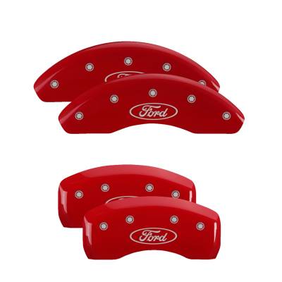 MGP Caliper Covers - MGP Caliper Covers 10255SFRDRD 4pc Engraved Front/Rear Ford Oval Logo Red