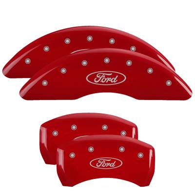 MGP Caliper Covers - MGP Caliper Covers 10258SFRDRD Front/Rear 4pc Red w/Silver Ford Oval Logo