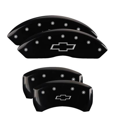 MGP Caliper Covers - MGP Caliper Covers 14257SBOWBK Front/Rear 4pc Black w/Silver Bowtie