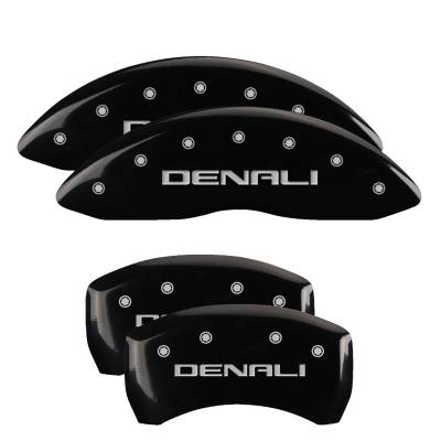 MGP Caliper Covers - MGP Caliper Covers 34218SDNLBK Front/Rear 4pc Black w/Silver Denali