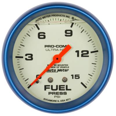 AutoMeter - AutoMeter 4211 Ultra-Nite Liquid Filled Mech Fuel Pressure Gauge 0-15PSI 2-5/8"
