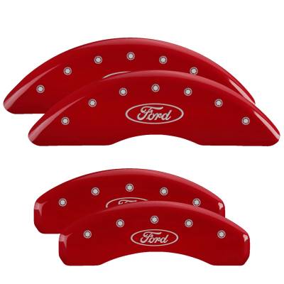 MGP Caliper Covers - MGP Caliper Covers 10266SFRDRD Engraved F&R Ford Oval Logo Red Powder 4pc
