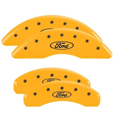MGP Caliper Covers - MGP Caliper Covers 10269SFRDYL 4pc Engraved F&R Ford Oval Logo Yellow