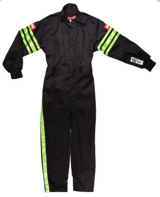 Racequip - RaceQuip 1950792RQP One Piece Fire Racing Suit Black/Green Stripes Kids Small