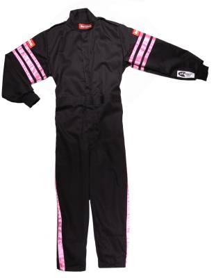 Racequip - RaceQuip 1950890RQP One Piece Fire Racing Suit Black/Pink Stripes Kids XXS