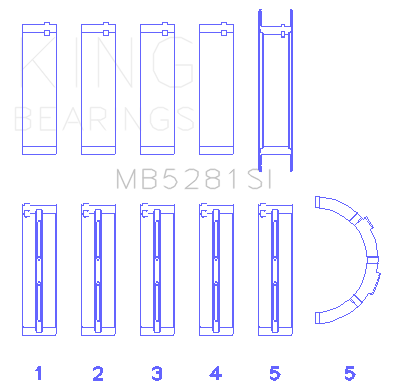 King Engine Bearings - King Bearings MB5281SI Main Bearing Set for Ford 281