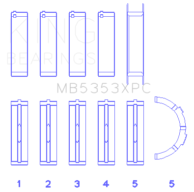 King Engine Bearings - King Bearings MB5353XPC.026 Main Bearing Set for Ford 281 4.6L SOHC 16V