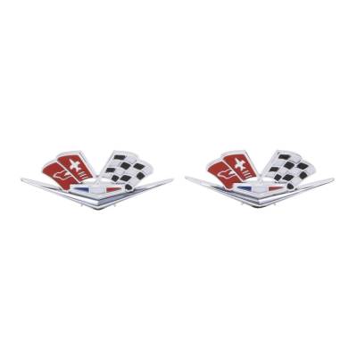 Trim Parts - Trim Parts 5218 1963 Late Corvette 1966 Front Fender X-Flag Emblem PAIR