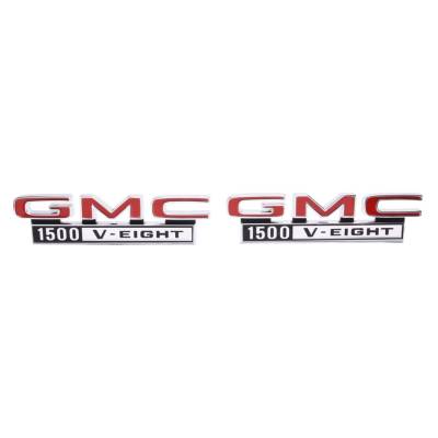 Trim Parts - Trim Parts 9821 68-72 GMC Truck Front Fender Emblem "GMC 1500 V-Eight" PAIR
