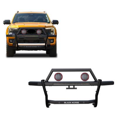 Black Horse Off Road - Black Horse RAGF10-K1PLFR Rambler Grille Guard w/5.3" & 30" Red LED for Ranger