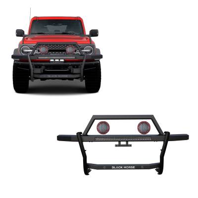 Black Horse Off Road - Black Horse RAGF20-K1PLFR Rambler Grille Guard w/5.3" & 30" RED LED for Bronco