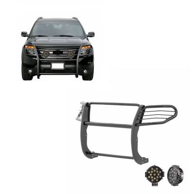 Black Horse Off Road - Black Horse 17FJ30MA-PLB Black Grille Guard w/LED for 16-19 Ford Explorer