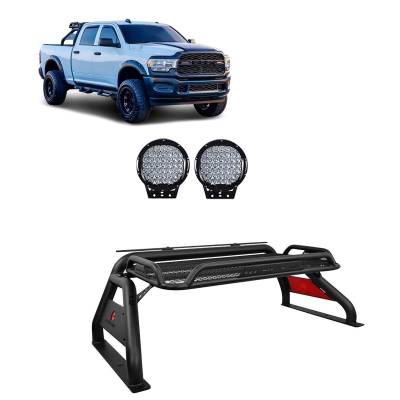 Black Horse Off Road - Black Horse RB-BA1B-PL69B Atlas Roll Bar w/9" LED Black for Ford F150/Ram/Sierra