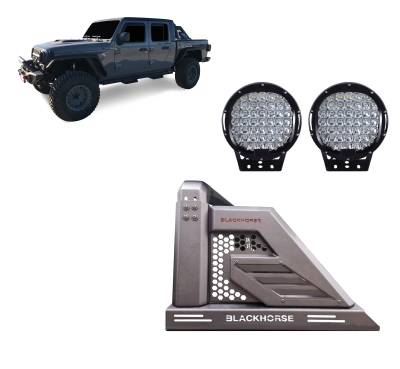 Black Horse Off Road - Black Horse AR2-09B-PL69B Armour-II Roll Bar Kit 9" Black for 19-25 Gladiator JT