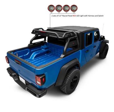 Black Horse Off Road - Black Horse ATRB9BK-PLFR Atlas Roll Bar Kit 5.3" LEDs for 20-25 Jeep Gladiator