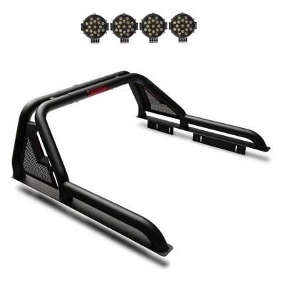 Black Horse Off Road - Black Horse GLRB-03B-PLB Gladiator Roll Bar Kit w/2x7" Black LED Lights Colorado