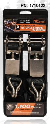 Mile Marker - Mile Marker 1710122 1" x 12' Stainless Ratchet Strap 2Pc