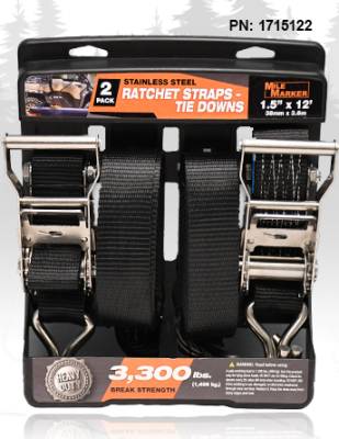 Mile Marker - Mile Marker 1715122 1.5" x 12' Stainless Ratchet Strap 2Pc