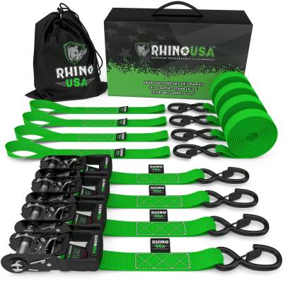Rhino USA - Rhino USA HDKIT-4PK-GRN 1.6"x8' Heavy Duty Ratchet Tie-Down 4pc Green