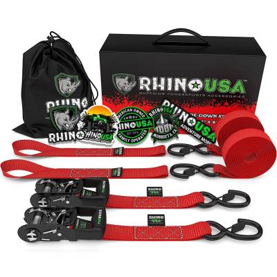 Rhino USA - Rhino USA HDKIT-2PK Red 1.6"x8' Heavy Duty Ratchet Tie-Downs 2pc Red