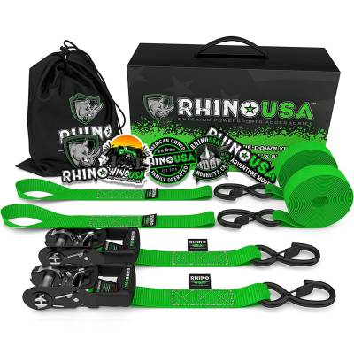 Rhino USA - Rhino USA HDKIT-2PK-GRN 1.6"x8' Heavy Duty Ratchet Tie-Downs 2pc Green