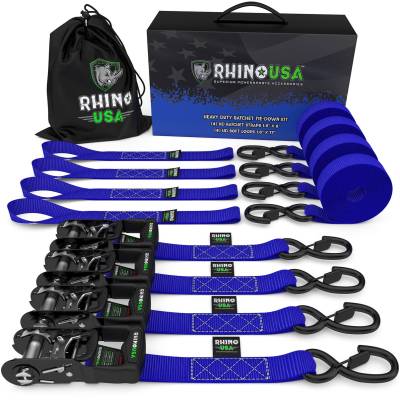 Rhino USA - Rhino USA HDKIT-4PK-BLU 1.6"x8' Heavy Duty Ratchet Tie-Down 4pc Blue